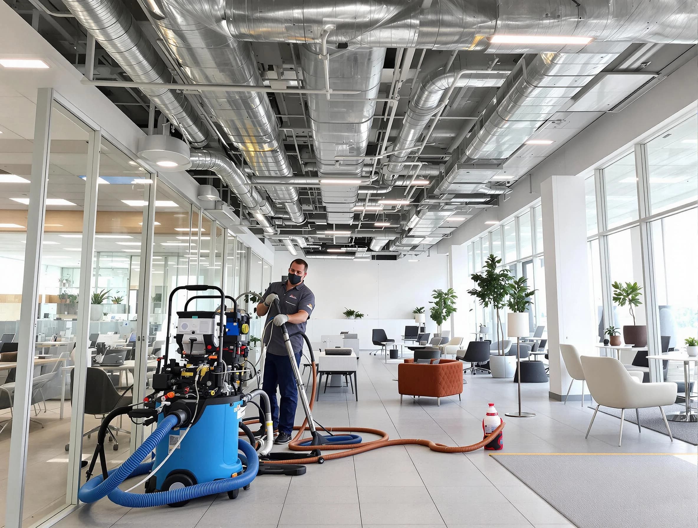 Roy Air Duct Cleaning team conducting comprehensive commercial duct cleaning at a business location in Roy