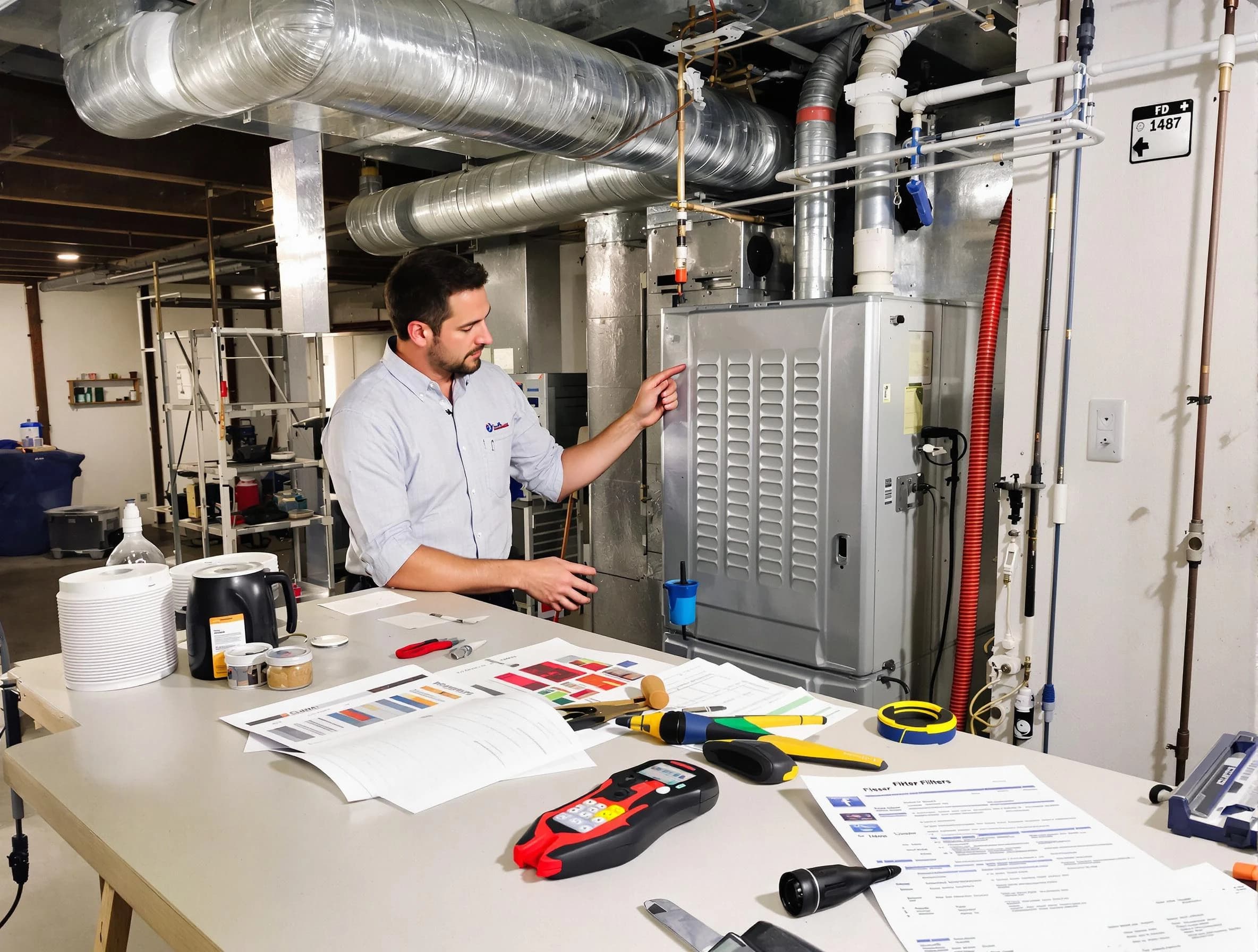 Roy Air Duct Cleaning inspector conducting detailed filter system evaluation using professional diagnostic tools in Roy