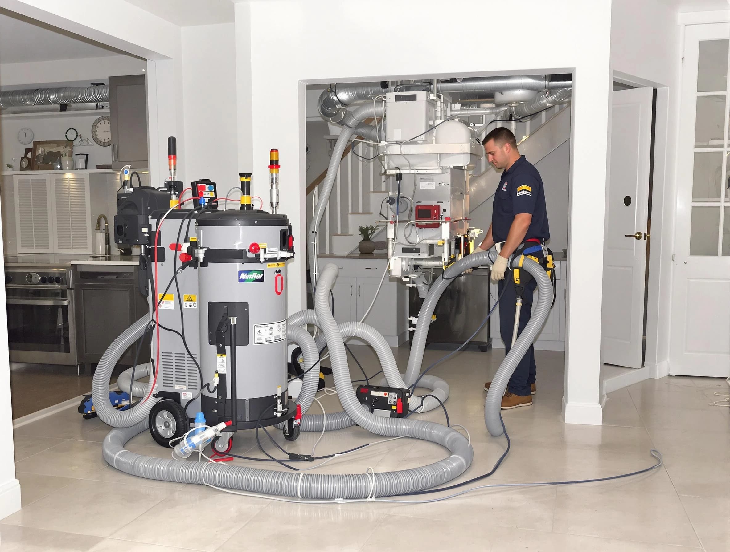 Roy Air Duct Cleaning technician operating negative pressure cleaning equipment for thorough duct maintenance in Roy
