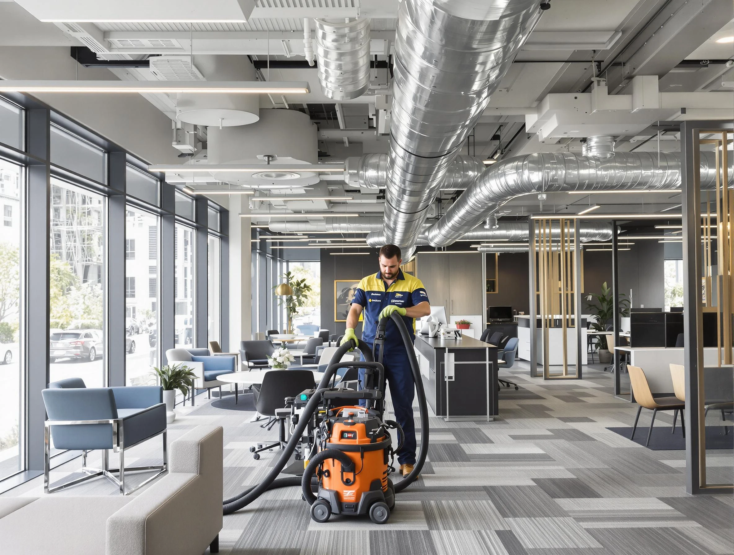 Roy Air Duct Cleaning team performing thorough commercial duct cleaning at a Roy business center